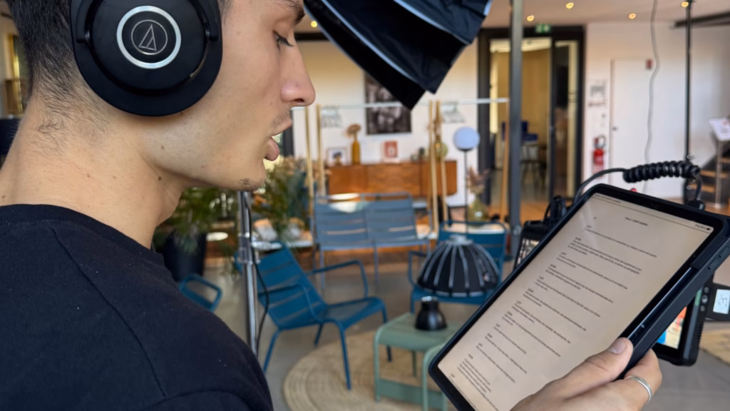 Équipe Studio K7 qui relit le script et la shot list pour préparer un tournage vidéo